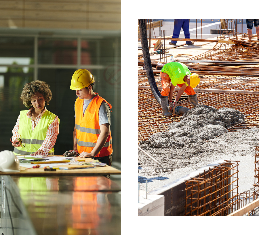Construction workers pouring concrete