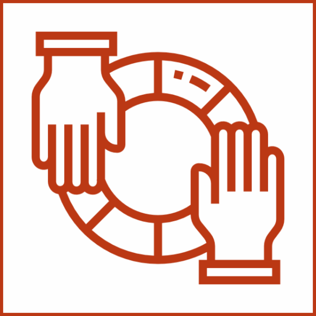 Hands holding a lifebuoy icon