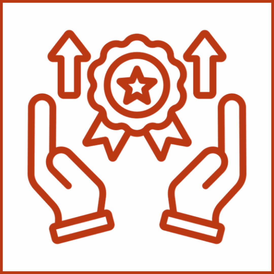 Award and hands with upward arrows
