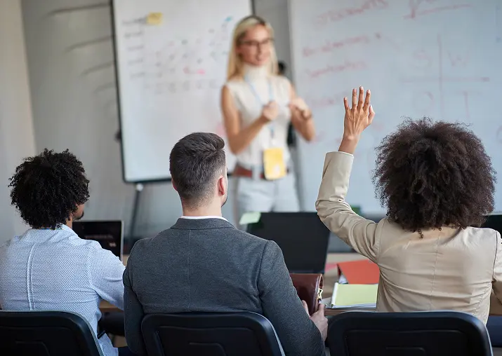 Classroom presentation with attentive students