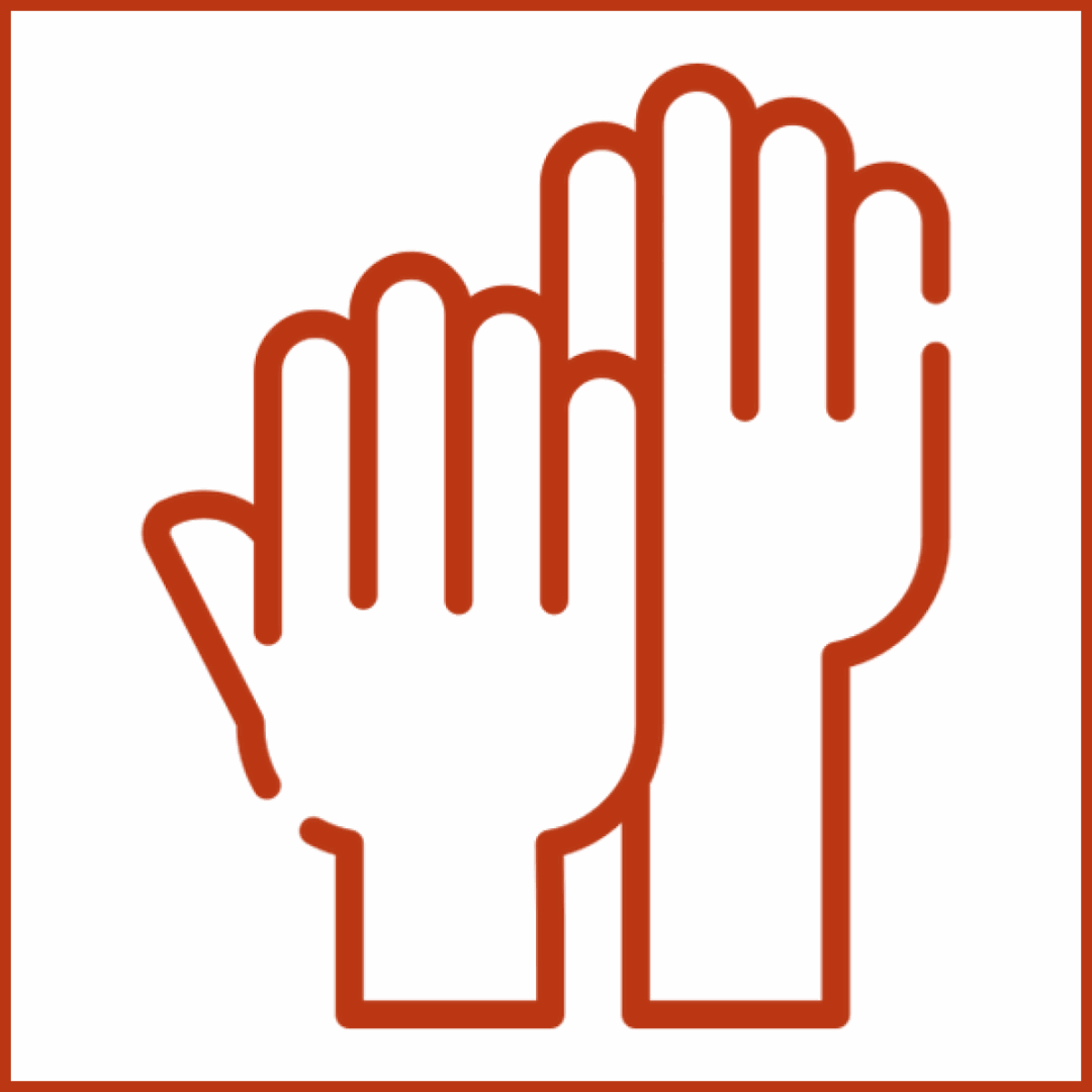 Red outlined hands on black background